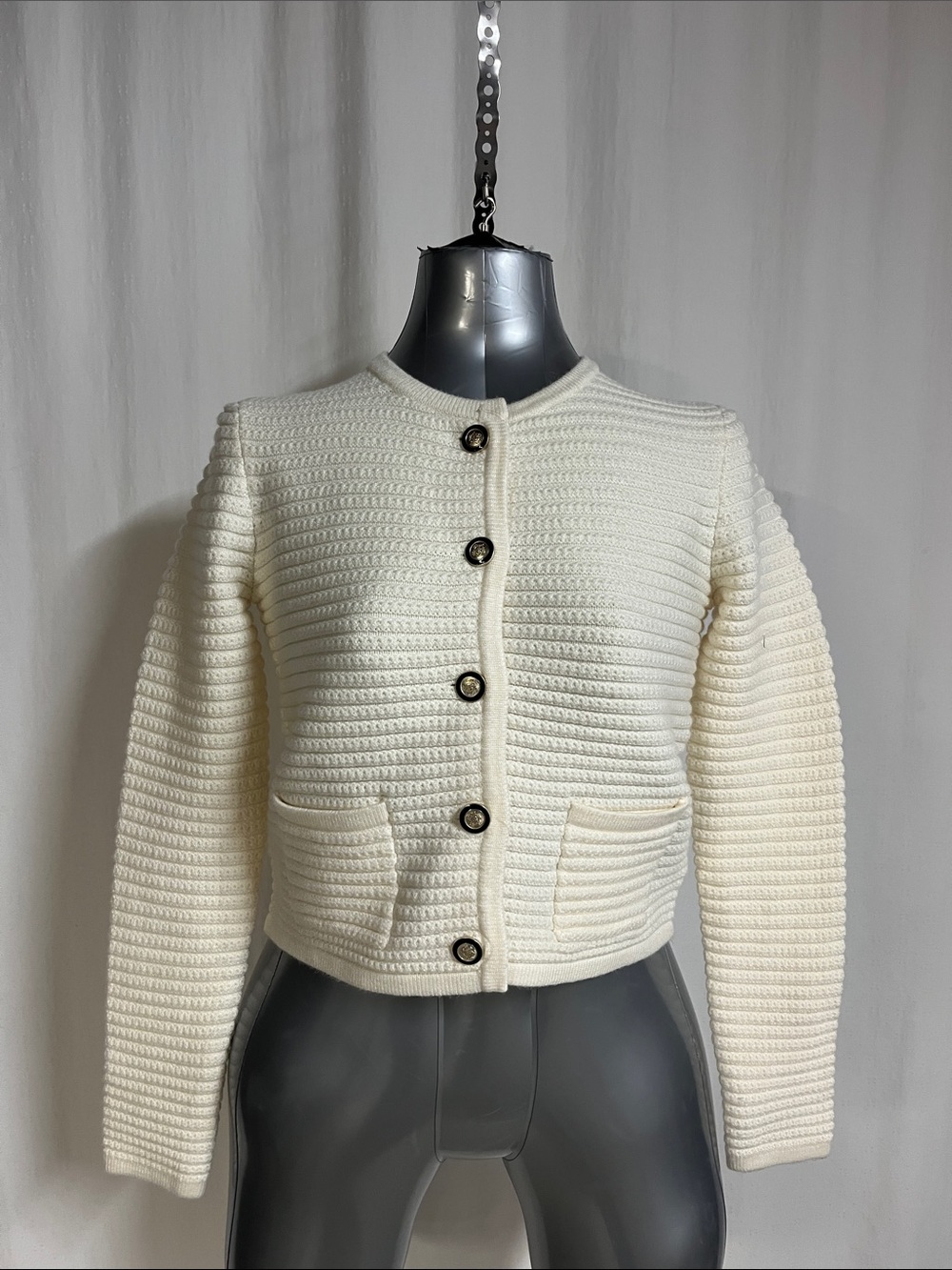 Ladies Cropped Cream Button-Front Knit Cardigan Hilary Radley size S New  1159